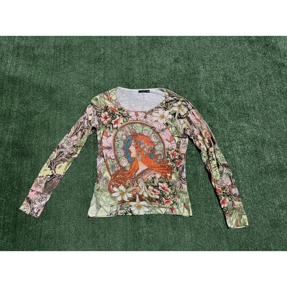 Louise FD Women's Floral Sequin Summer Long Sleeve Shirt Size M/L